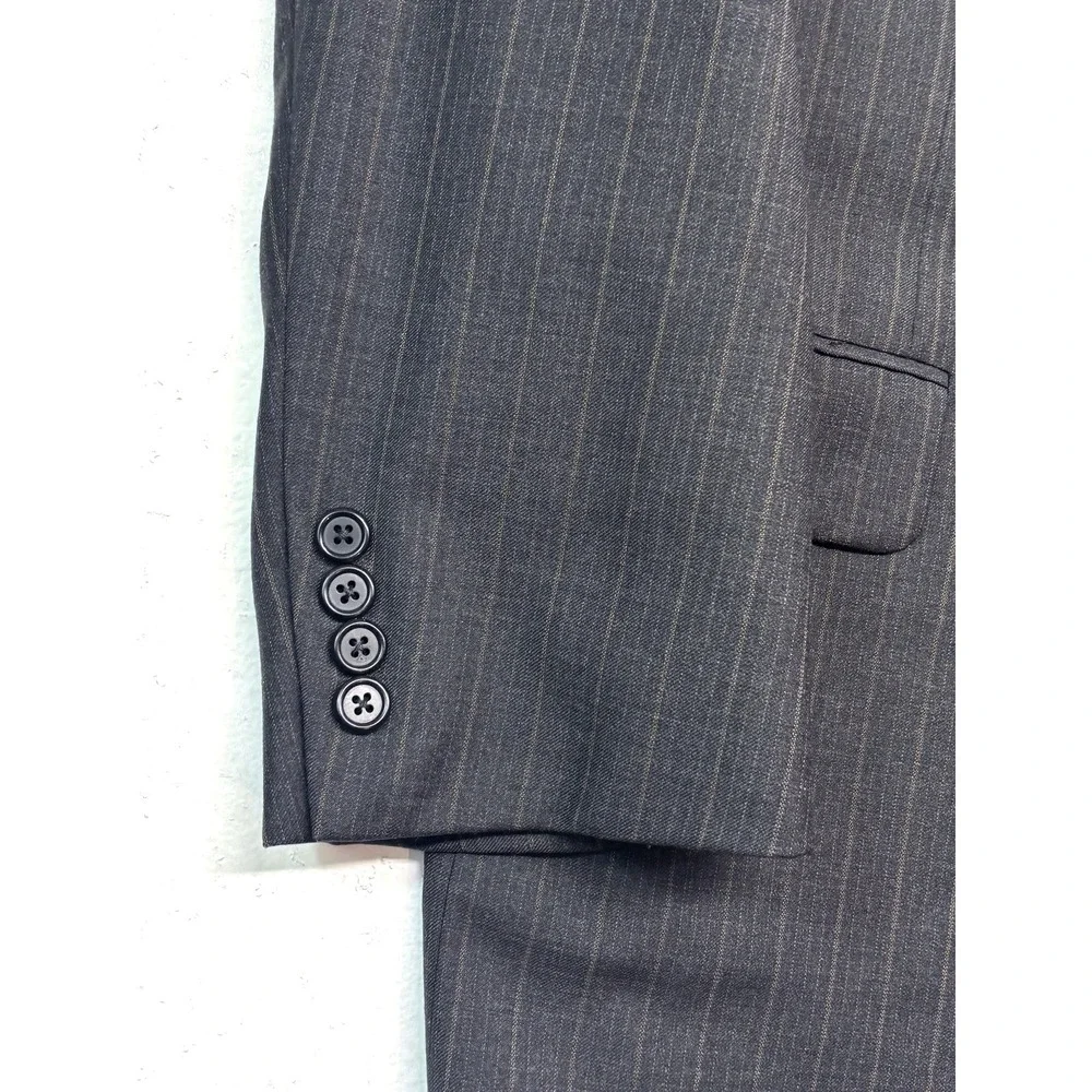 Hickey Freeman 42R 38x30 Gray Tan Stripe 2pc Pant Suit Madison USA Pleated Wool